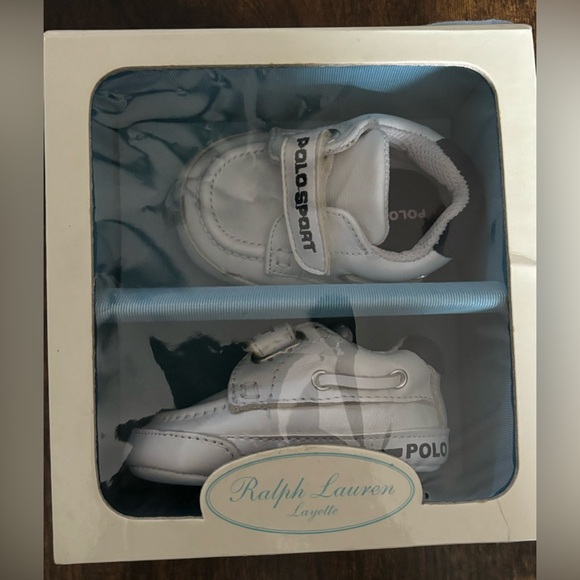 Polo Ralph Lauren Layette White‎ & Navy Baby Shoes Size 1 Vintage Nursery Easter - Picture 1 of 9